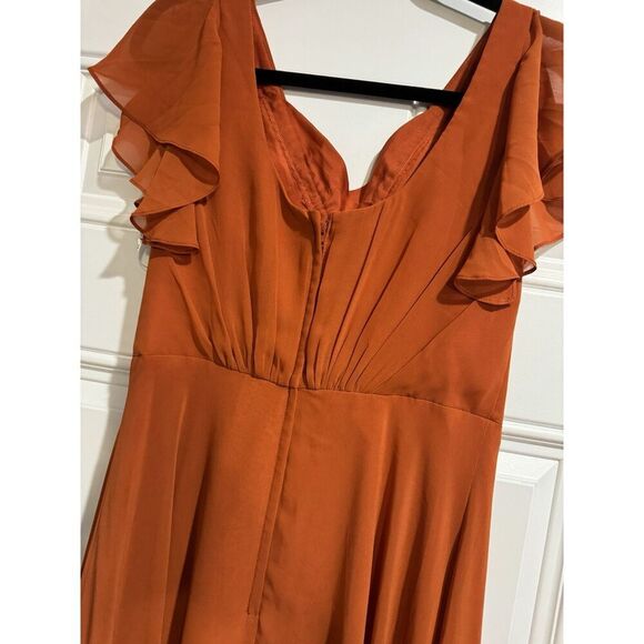 Celebrate 4 DB studio bridesmaid dress flutter sleeve full skirt Cinnamon Rust - Picture 3 of 7